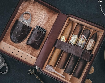 Étui à cigares gravé personnalisé pour homme - Coffret avec emporte-pièces - Boîte à cigares de voyage - Cadeau personnalisé pour homme
