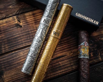 Personalized Stainless Steel Cigar Tube, Custom Engraved Cigar Holder, Groomsmen Gift