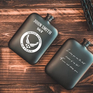 USAF Gifts, Engraved Flask, Pocket Flask, Military Gifts, Navy Flask Gift, Steel Flask, Liquid Flask, Liquor Flask Gift, Flask Gifts