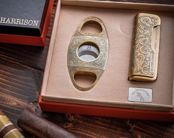 Cigar Accessories Set, Engraved Cutter and Torch Lighter, Retirement Gift, Groomsmen Gift
