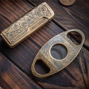 Antique Silver and Bronze Cigar Set, Personalized Cutter and Lighter Gift, Groomsmen Gift