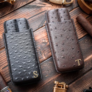 The Show Band 3 Cigar Case - Ostrich Cognac