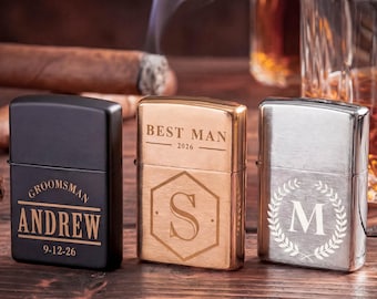 Custom Zippo Lighter Brushed Chrome, Personalized Engraved Gift for Him, Groomsmen Lighter