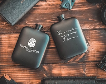 Personalized Black Stainless Steel Flask: Engraved Groomsmen Gift
