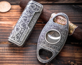 Antique Silver Gift, Antique Bronze, Father's Day Gift, Groomsmen Gift Set, Lighter, Cutter, Cigar Set, Cigars Accessories, Gift For Mens