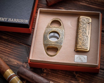 Cigars Accessories Set, Retirement Gift, Groomsman Gift, Gift For Him, Cigar Cutter, Torch Cigar Lighter, Engraved Gift, Christmas Gifts For