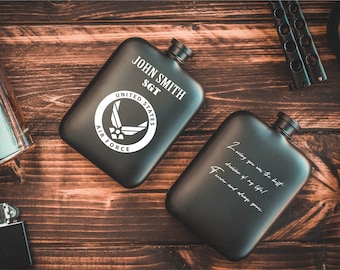USAF Gifts, Engraved Flask, Pocket Flask, Military Gifts, Navy Flask Gift, Steel Flask, Liquid Flask, Liquor Flask Gift, Flask Gifts