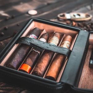 Personalized Cigar Case Gift Set for Men - Engraved Travel Humidor with Lighter and Cutter - Groomsmen Gift image 6
