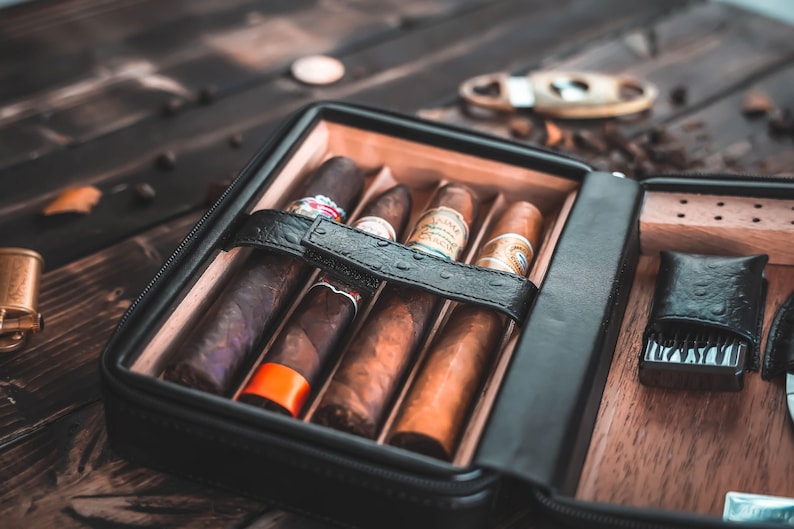 Personalized Cigar Case Gift Set for Men - Engraved Travel Humidor with Lighter and Cutter - Groomsmen Gift image 6