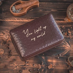 Personalized Cigar Humidor with Lighter and Cutter, Engraved Cigar Gift for Him, Father's Day Gift, Custom Cigar Room Accessory, Unique Gift image 9