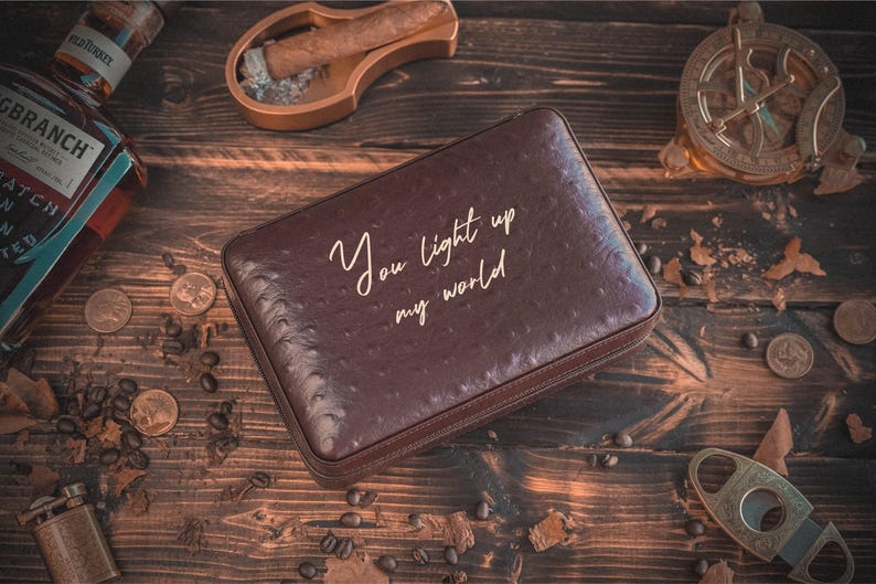 Personalized Cigar Humidor with Lighter and Cutter, Engraved Cigar Gift for Him, Father's Day Gift, Custom Cigar Room Accessory, Unique Gift image 9