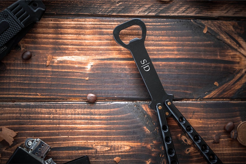 Personalized Butterfly Knife Bottle Opener, Engraved Groomsman Gift, Custom Beer Bottle Opener, Folding Pocket Knife Bottle Opener, Gift For image 5