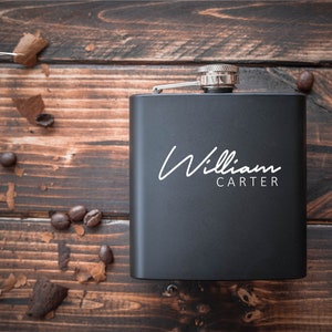 Personalized Black Stainless Steel Flask, Engraved Groomsmen Gift, 6oz