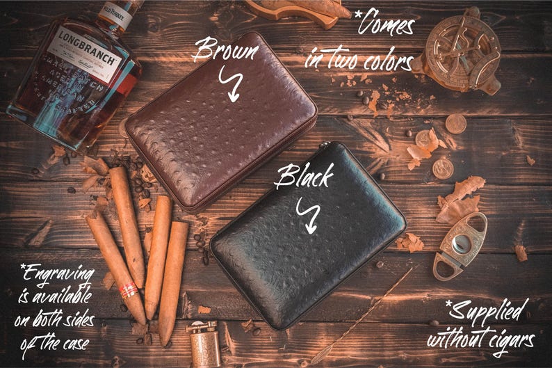 Personalized Cigar Case Gift Set for Men - Engraved Travel Humidor with Lighter and Cutter - Groomsmen Gift image 3