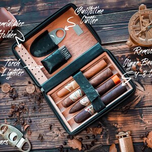 Personalized Cigar Case Gift Set for Men - Engraved Travel Humidor with Lighter and Cutter - Groomsmen Gift image 4