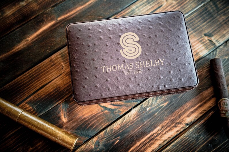 Personalized Cigar Humidor with Lighter and Cutter, Engraved Cigar Gift for Him, Father's Day Gift, Custom Cigar Room Accessory, Unique Gift Design -3-