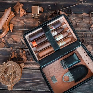 Personalized Cigar Case Gift Set for Men - Engraved Travel Humidor with Lighter and Cutter - Groomsmen Gift image 10