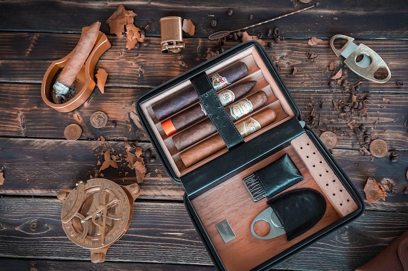 Personalized Cigar Case Gift Set for Men - Engraved Travel Humidor with Lighter and Cutter - Groomsmen Gift image 10