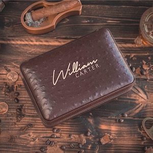 Personalized Cigar Case Gift Set for Men - Engraved Travel Humidor with Lighter and Cutter - Groomsmen Gift image 11