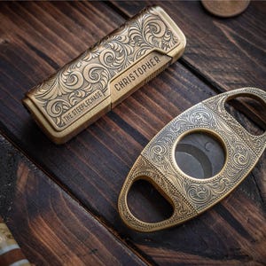 Cigar Accessories Set, Engraved Cutter and Torch Lighter, Retirement Gift, Groomsmen Gift Font #2