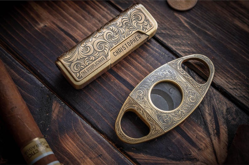 Cigar Accessories Set, Engraved Cutter and Torch Lighter, Retirement Gift, Groomsmen Gift Font #2