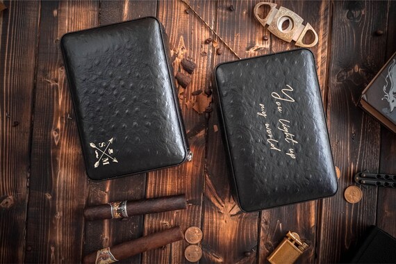 Personalized Cigar Humidor with Lighter and Cutter, Engraved Cigar Gift for Him, Father's Day Gift, Custom Cigar Room Accessory, Unique Gift