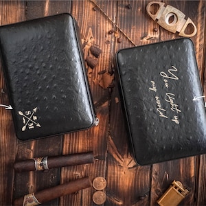 Personalized Cigar Humidor with Lighter and Cutter, Engraved Cigar Gift for Him, Father's Day Gift, Custom Cigar Room Accessory, Unique Gift image 4
