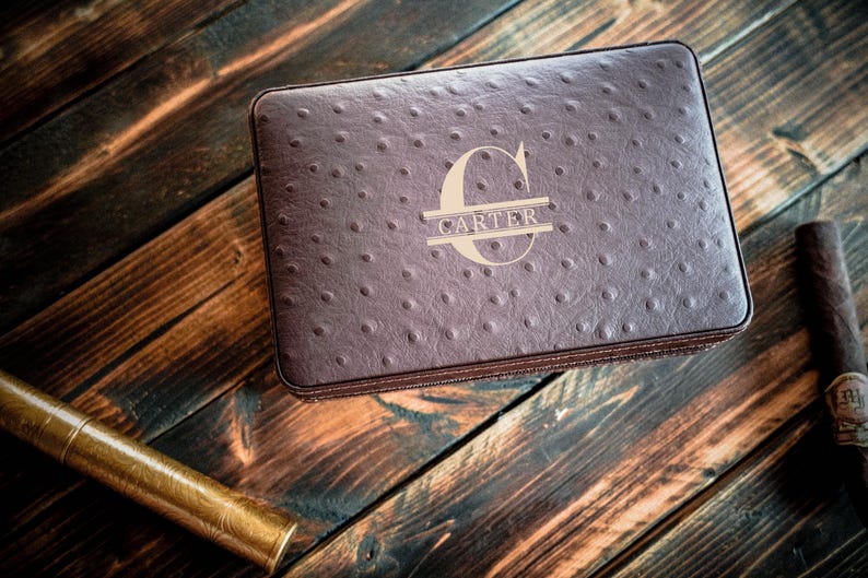 Personalized Cigar Humidor with Lighter and Cutter, Engraved Cigar Gift for Him, Father's Day Gift, Custom Cigar Room Accessory, Unique Gift Design -2-