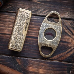 Cigar Accessories Set, Engraved Cutter and Torch Lighter, Retirement Gift, Groomsmen Gift Custom Font / Design