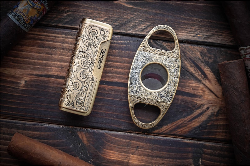 Cigar Accessories Set, Engraved Cutter and Torch Lighter, Retirement Gift, Groomsmen Gift Custom Font / Design
