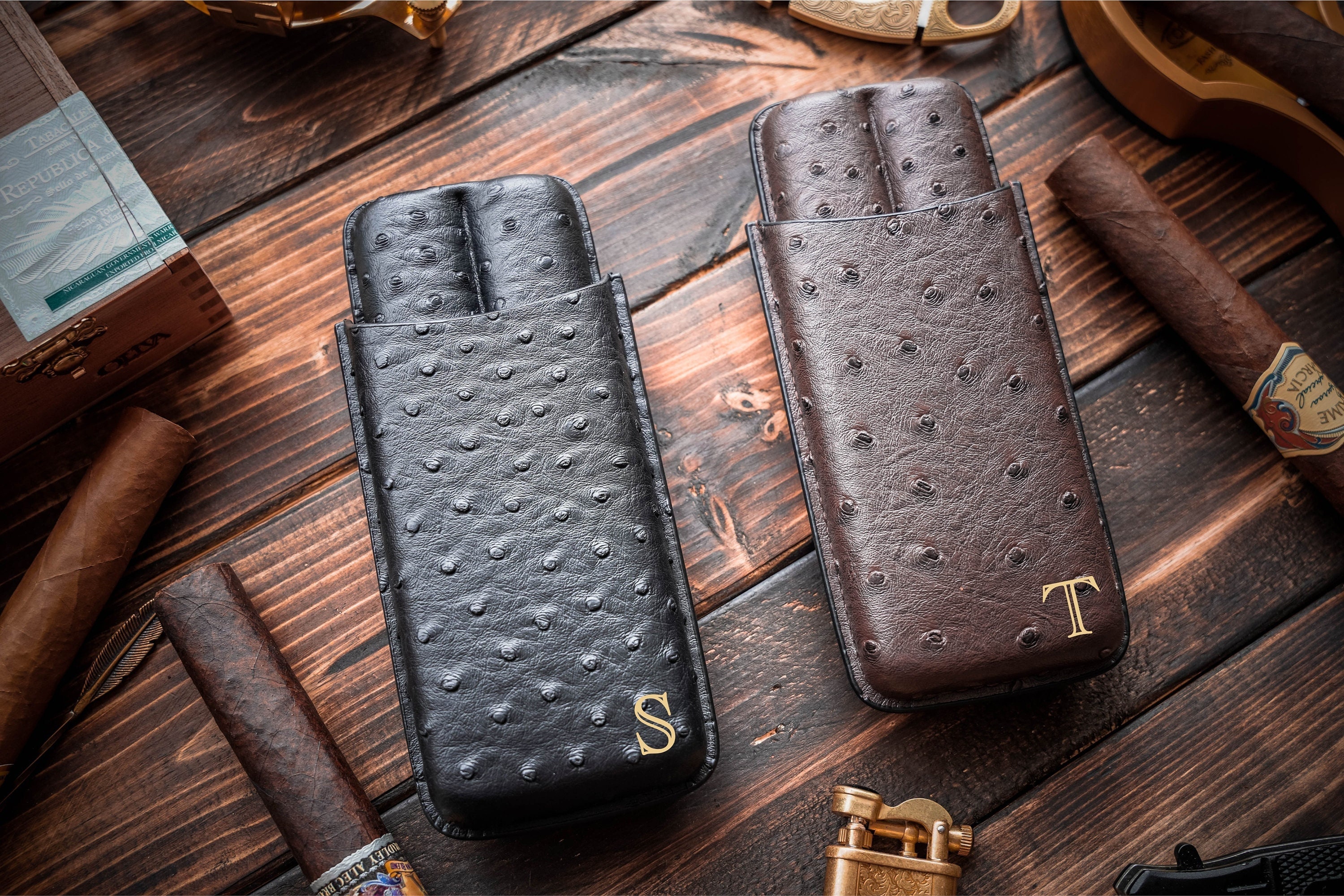 Ostrich Leather Cigar Case, Custom Cigar Holder, Cigar Box, Holiday Gift, Gift For Men, Cigar Travel Case, Groomsmen Proposal, Wedding Gifts