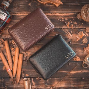 Personalized Cigar Case Gift Set for Men - Engraved Travel Humidor with Lighter and Cutter - Groomsmen Gift image 9