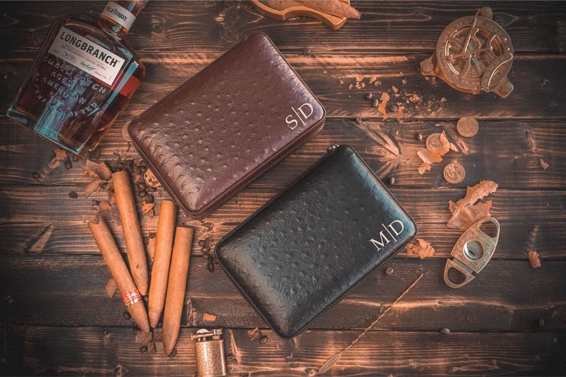 Personalized Cigar Case Gift Set for Men - Engraved Travel Humidor with Lighter and Cutter - Groomsmen Gift image 9