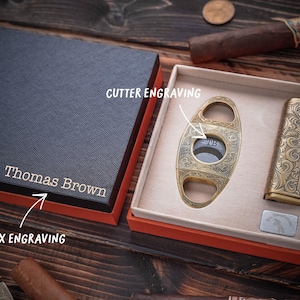 Cigar Accessories Set, Engraved Cutter and Torch Lighter, Retirement Gift, Groomsmen Gift Font #1