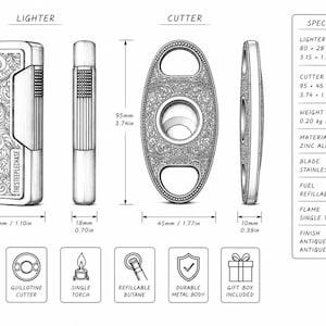 Cigar Accessories Set, Engraved Cutter and Torch Lighter, Retirement Gift, Groomsmen Gift image 5