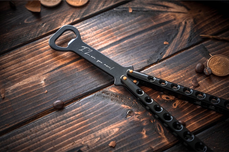 Personalized Butterfly Knife Bottle Opener, Engraved Groomsman Gift, Custom Beer Bottle Opener, Folding Pocket Knife Bottle Opener, Gift For image 8