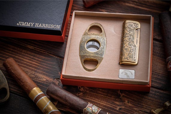 Cigar Accessories Set, Engraved Cutter and Torch Lighter, Retirement Gift, Groomsmen Gift