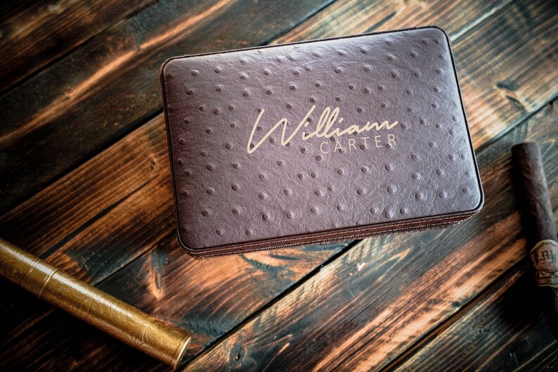 Personalized Cigar Humidor with Lighter and Cutter, Engraved Cigar Gift for Him, Father's Day Gift, Custom Cigar Room Accessory, Unique Gift Design -4-