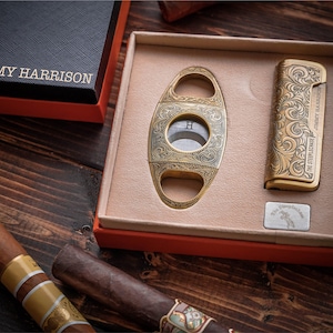 Coffret à cigares ancien en argent et bronze, coupe-cigares et briquet personnalisés, cadeau pour garçons d'honneur image 8