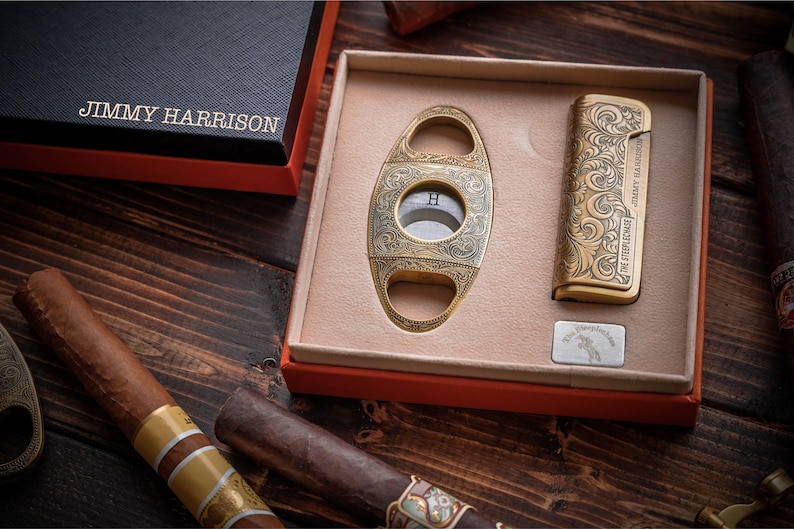 Coffret à cigares ancien en argent et bronze, coupe-cigares et briquet personnalisés, cadeau pour garçons d'honneur image 8