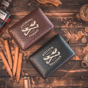 Personalized Cigar Humidor with Lighter and Cutter, Engraved Cigar Gift for Him, Father's Day Gift, Custom Cigar Room Accessory, Unique Gift Design -1-