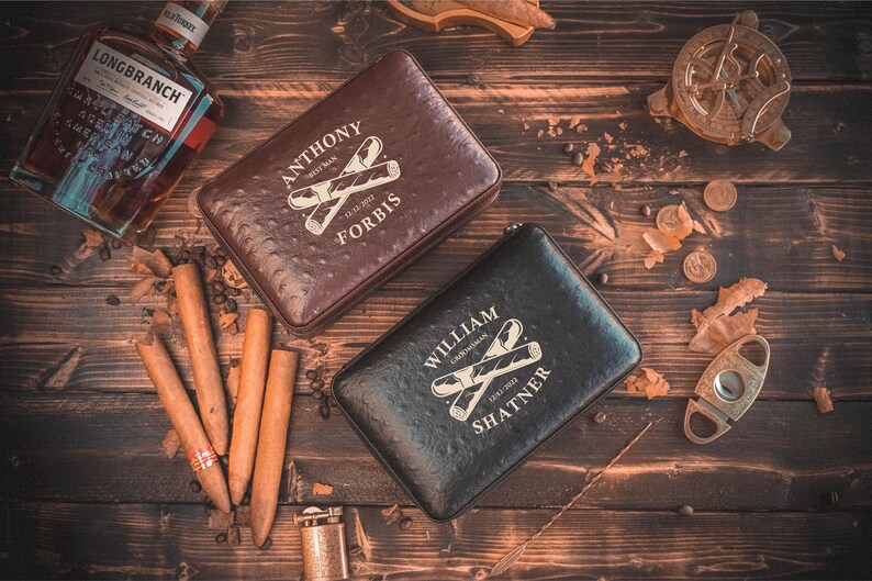 Personalized Cigar Humidor with Lighter and Cutter, Engraved Cigar Gift for Him, Father's Day Gift, Custom Cigar Room Accessory, Unique Gift Design -1-