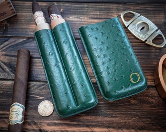 Christmas Gift, Сorporate Gifts, Groomsmen Cigar Case, Holiday Gift, Travel Cigar Case, Custom Engraving, Personalized Gifts, Ostrich Case