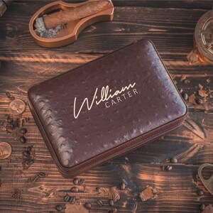 Personalized Cigar Humidor with Lighter and Cutter, Engraved Cigar Gift for Him, Father's Day Gift, Custom Cigar Room Accessory, Unique Gift image 10