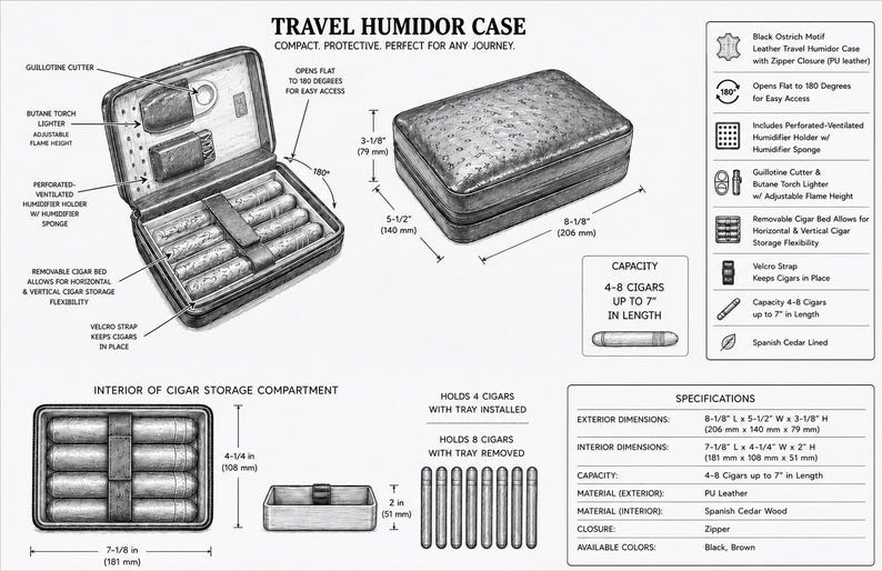 Personalized Cigar Humidor with Lighter and Cutter, Engraved Cigar Gift for Him, Father's Day Gift, Custom Cigar Room Accessory, Unique Gift image 6