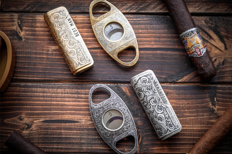 Coffret à cigares ancien en argent et bronze, coupe-cigares et briquet personnalisés, cadeau pour garçons d'honneur image 9