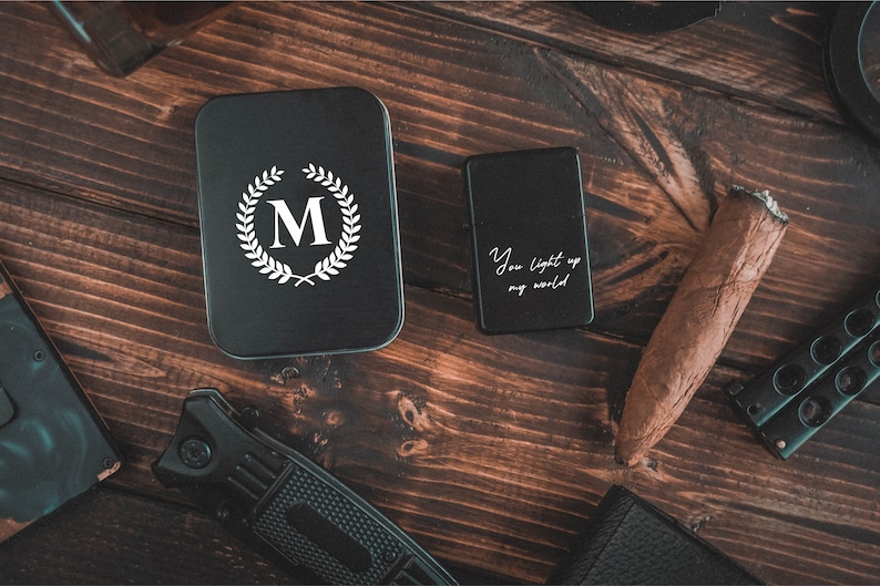 Absolutely amazing craftsmanship oil lighter personalized with your initial and quote in a modern and manly style