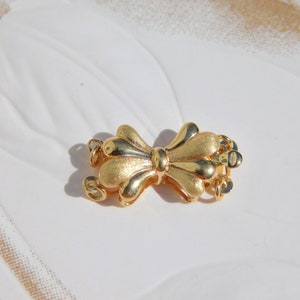 Two-strand Solid 14kt Yellow Gold Necklace Clasp | Safty Clasp | Bow Tie |  Matte/Polished Finish | Au585 | For Pearl Necklace | Bracelet