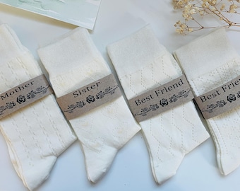 Lovely cream-colored mesh socks, High-quality combed cotton Socks， perfect gift for Her, personalized sock