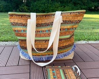 Large Beach Tote Bag: Zippered Top, Interior Pocket